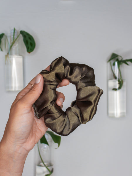 Olive Satin Scrunchie